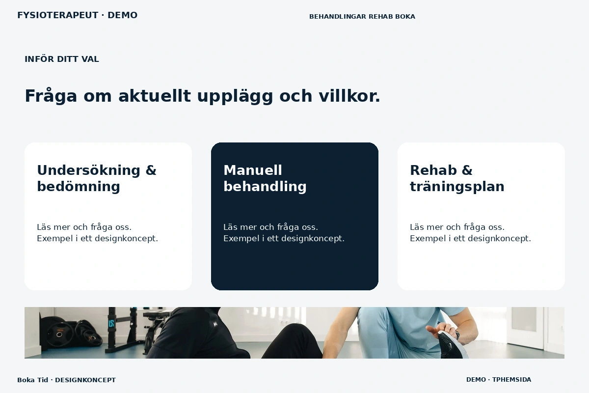 Boka Tid – Alternativ & villkor för fysioterapeut