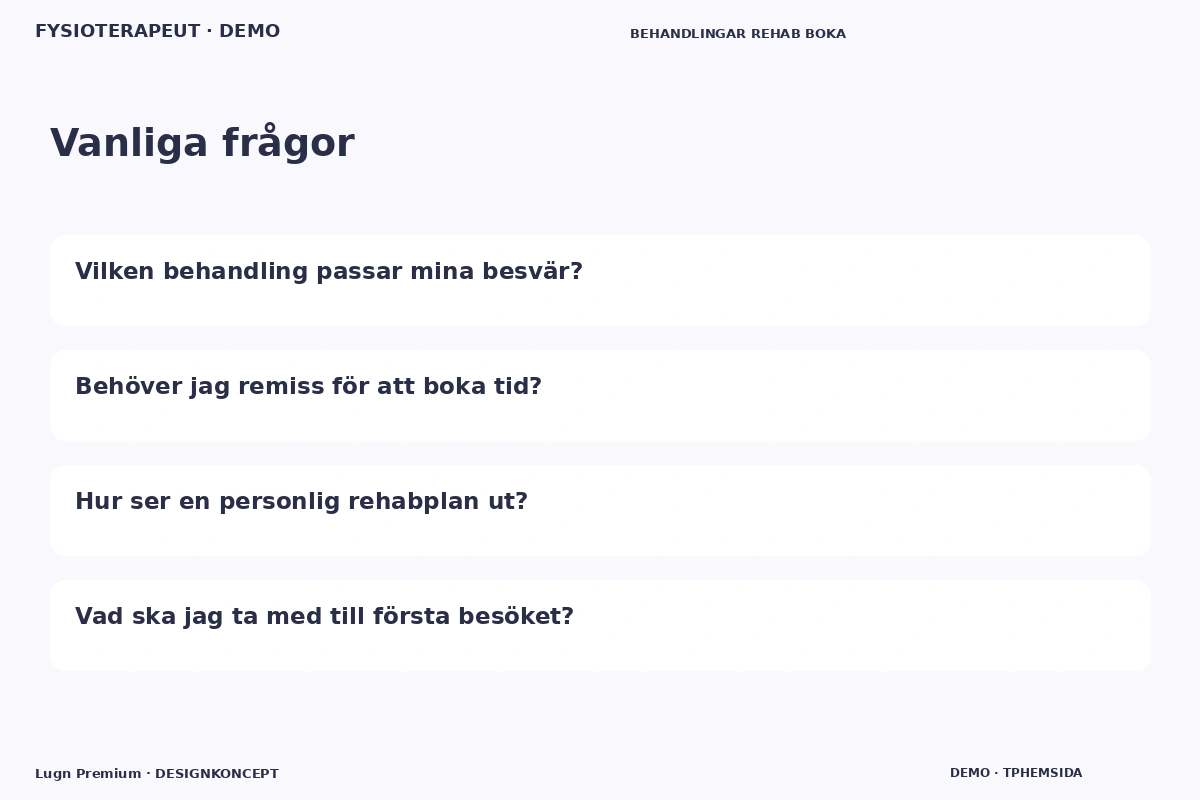 Lugn Premium – Vanliga frågor för fysioterapeut