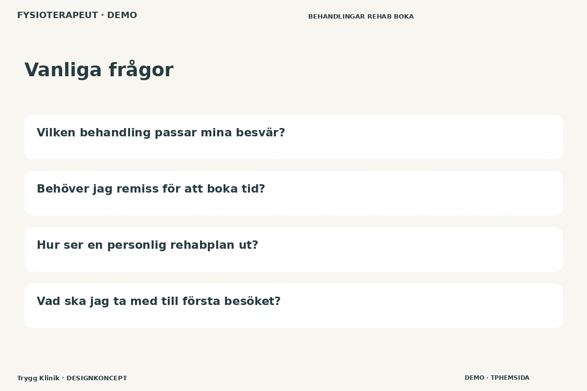 Trygg Klinik – Vanliga frågor för fysioterapeut