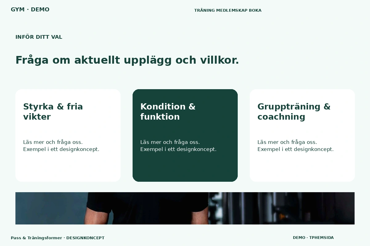Pass & Träningsformer – Alternativ & villkor för gym