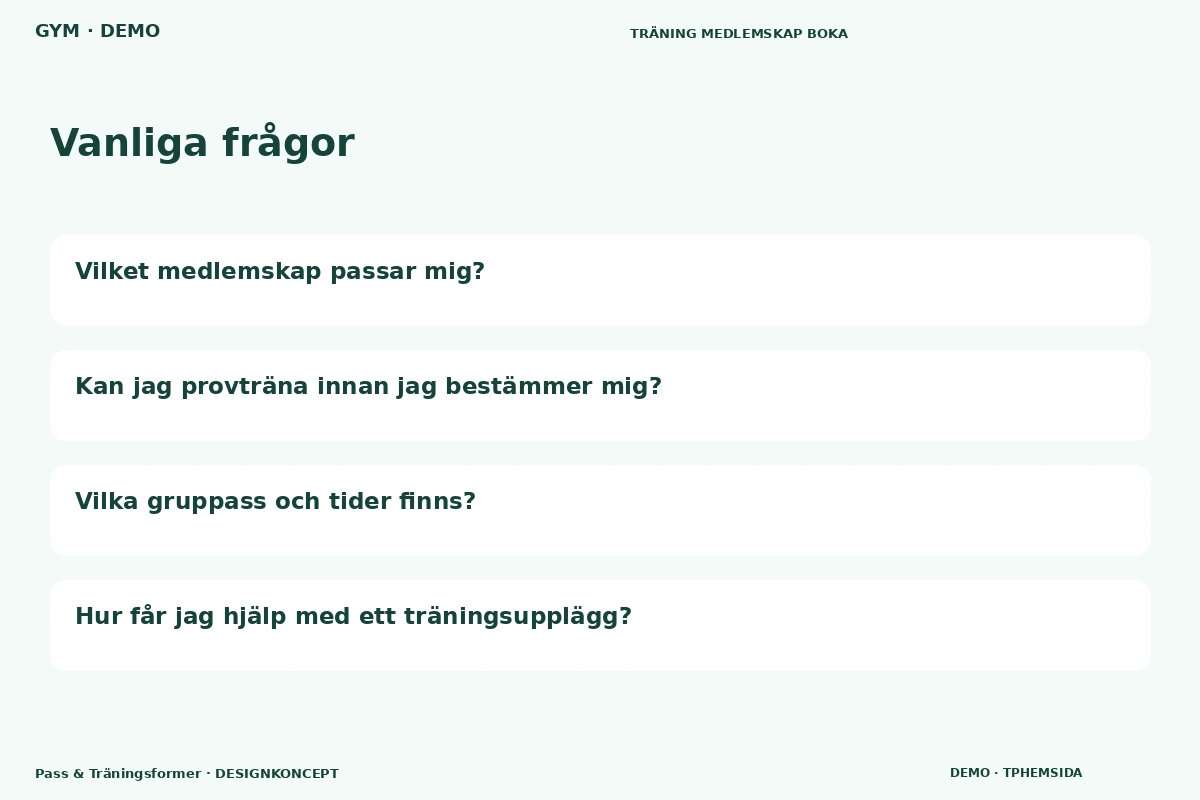 Pass & Träningsformer – Vanliga frågor för gym