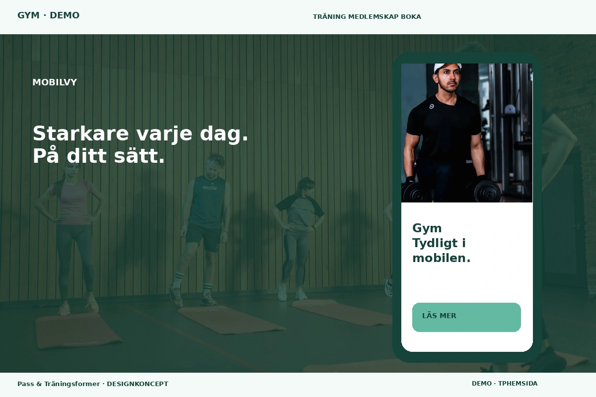 Pass & Träningsformer – Mobilvy för gym