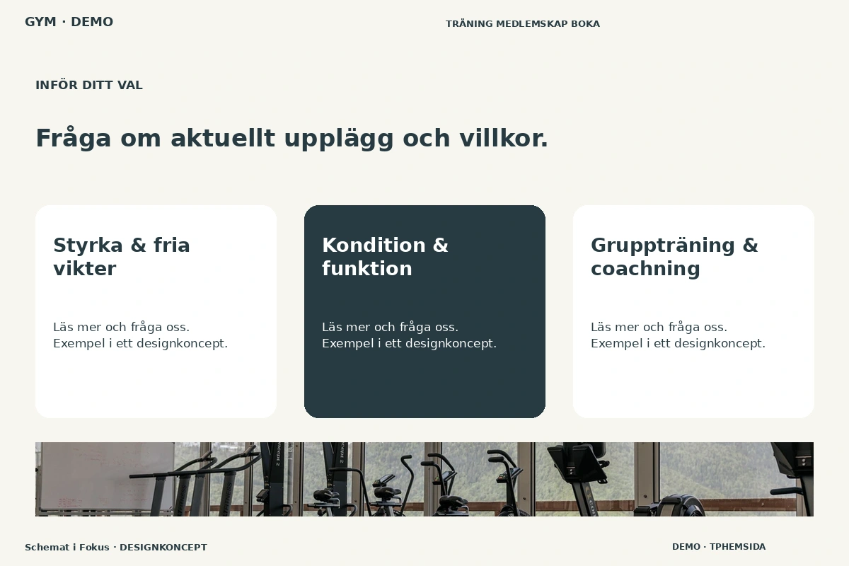 Schemat i Fokus – Alternativ & villkor för gym