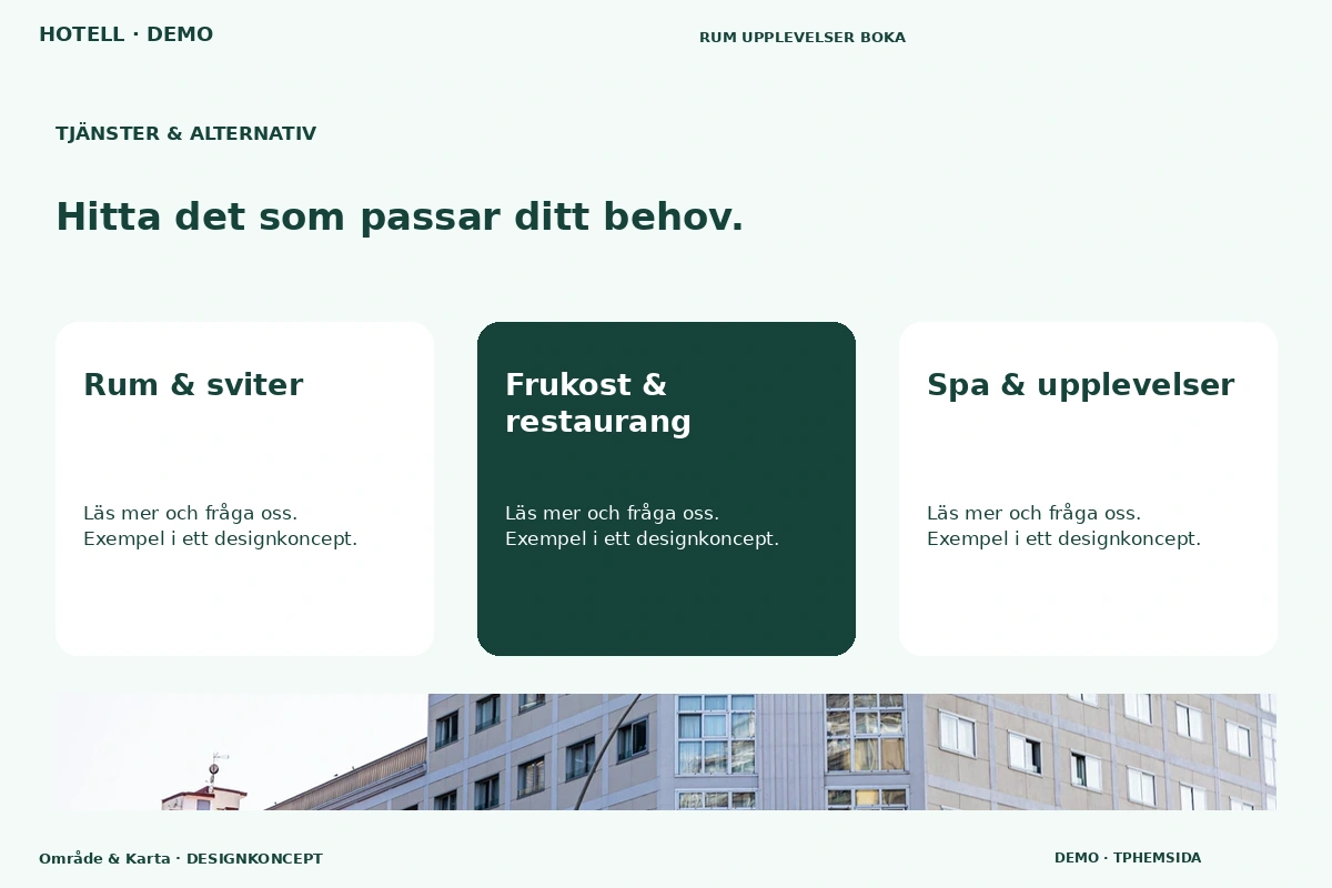 Område & Karta – Tjänster & alternativ för hotell