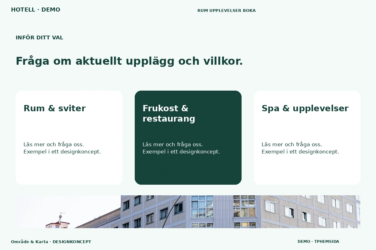 Område & Karta – Alternativ & villkor för hotell