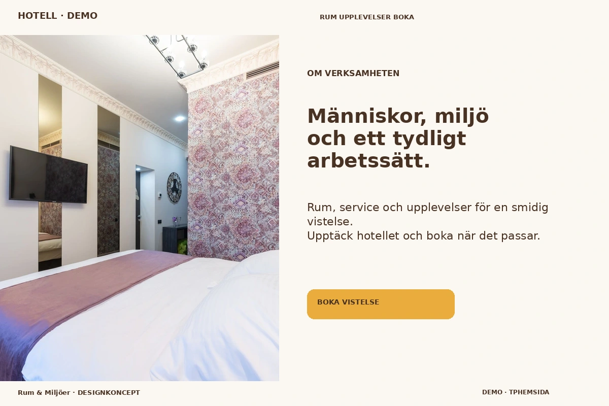 Rum & Miljöer – Om verksamheten för hotell