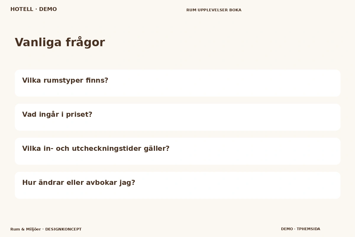 Rum & Miljöer – Vanliga frågor för hotell