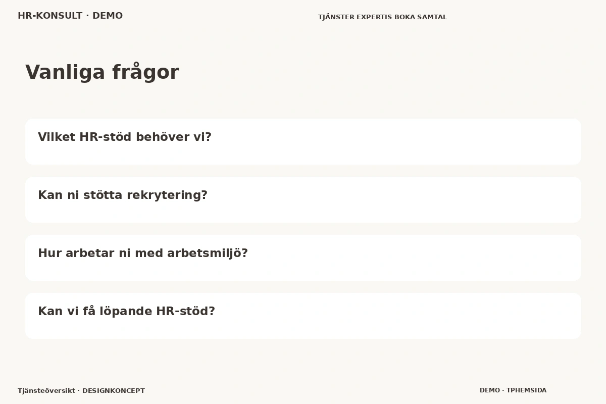 Tjänsteöversikt – Vanliga frågor för hr-konsult