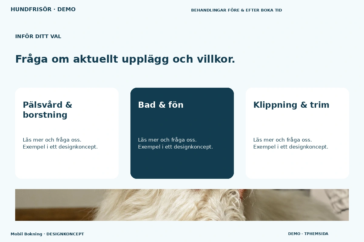 Mobil Bokning – Alternativ & villkor för hundfrisör