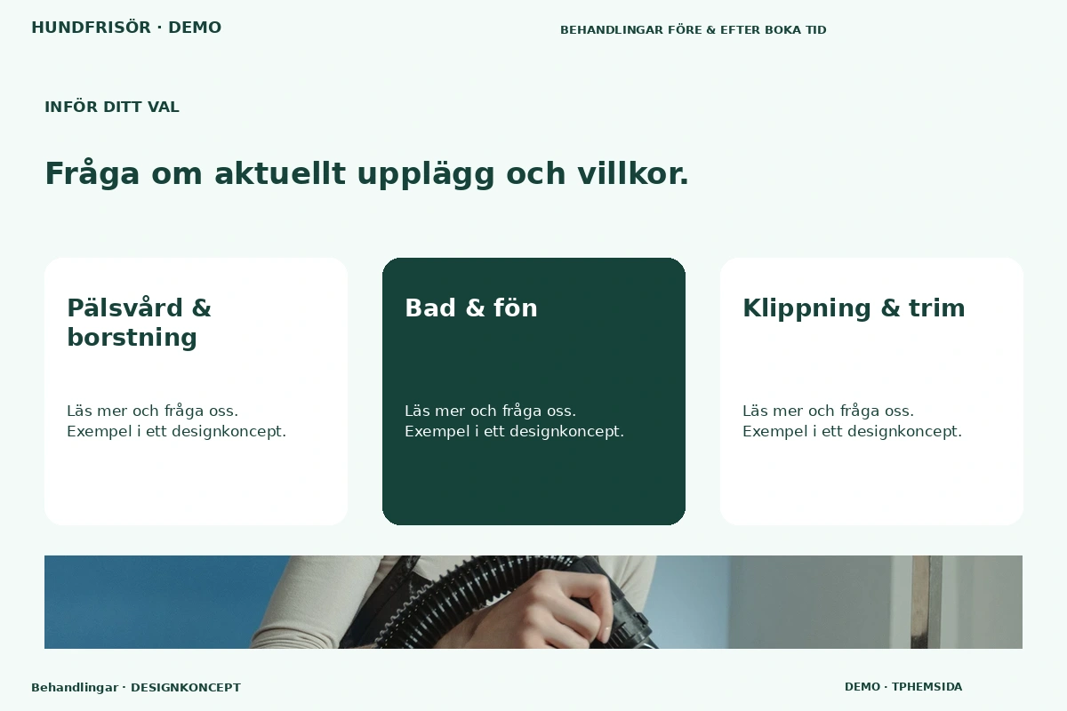 Behandlingar – Alternativ & villkor för hundfrisör