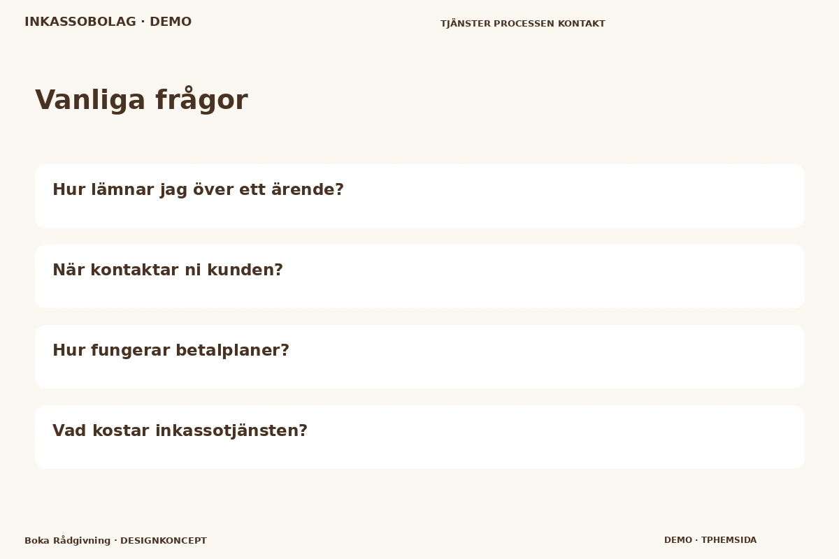 Boka Rådgivning – Vanliga frågor för inkassobolag