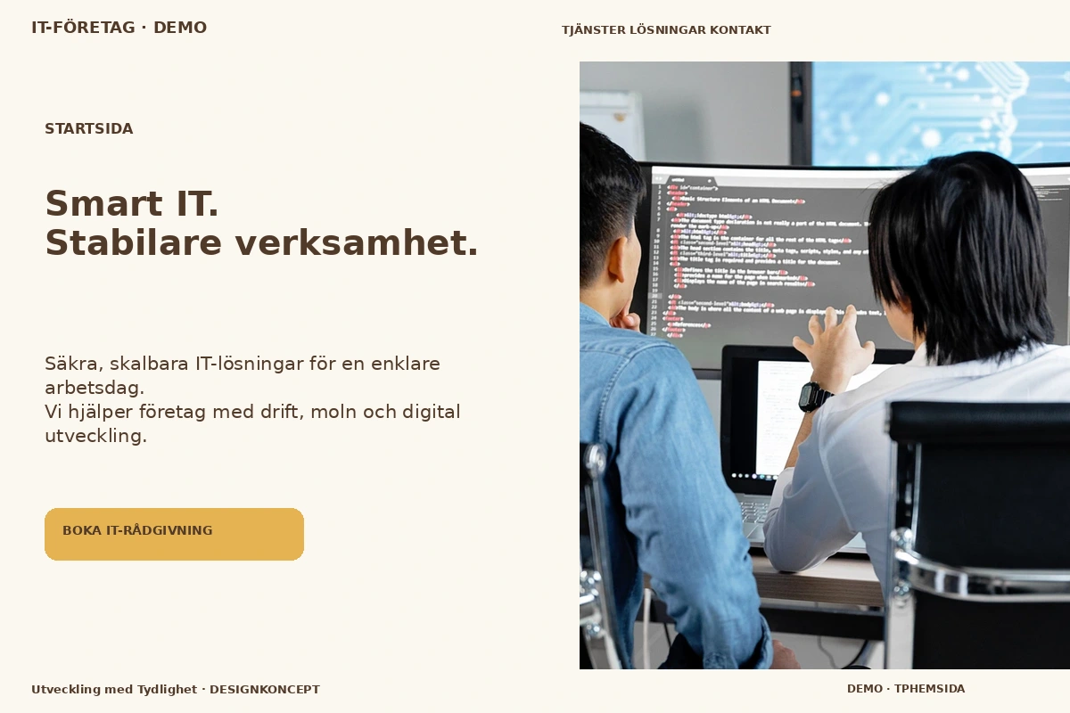 Utveckling med Tydlighet – Startsida för it-företag