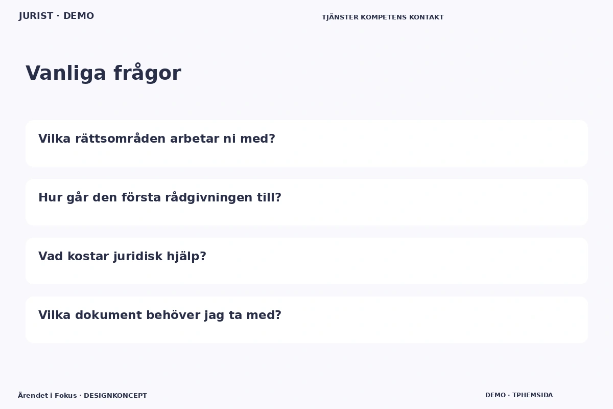Ärendet i Fokus – Vanliga frågor för jurist