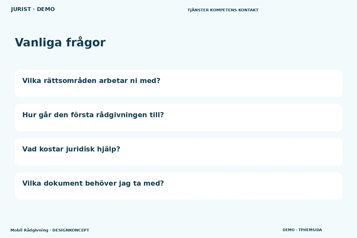 Mobil Rådgivning – Vanliga frågor för jurist
