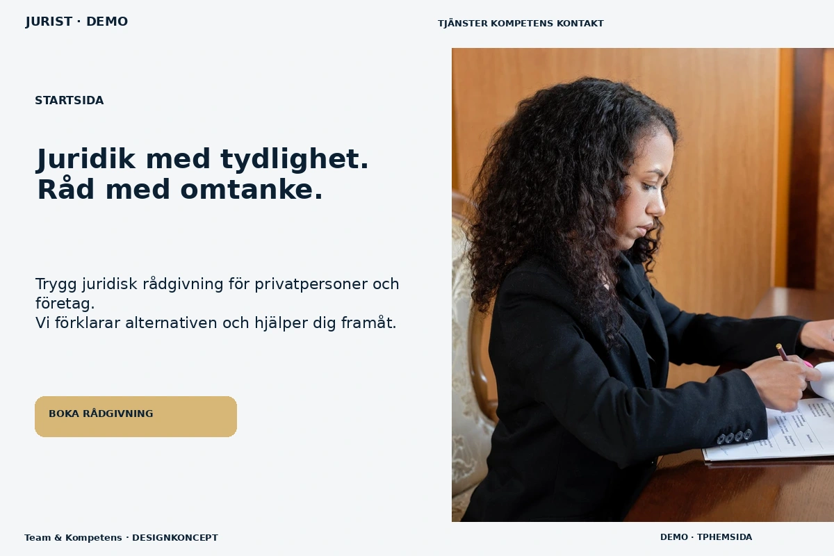 Team & Kompetens – Startsida för jurist