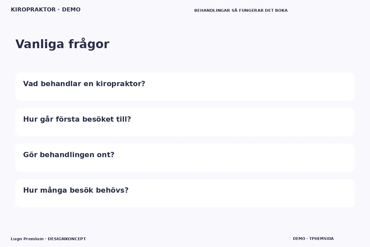 Lugn Premium – Vanliga frågor för kiropraktor