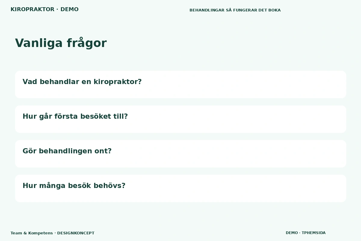Team & Kompetens – Vanliga frågor för kiropraktor