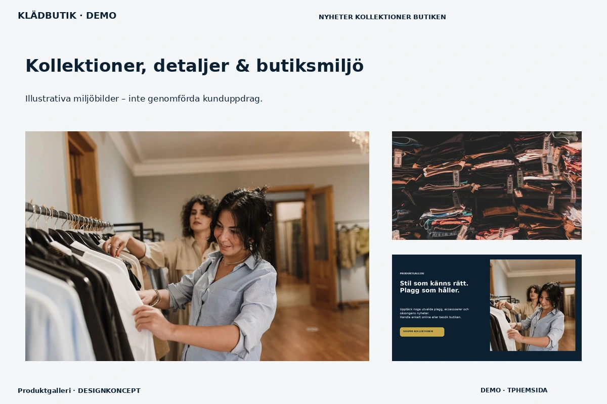 Produktgalleri – Kollektioner, detaljer & butiksmiljö för klädbutik