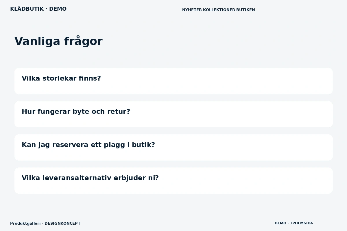 Produktgalleri – Vanliga frågor för klädbutik