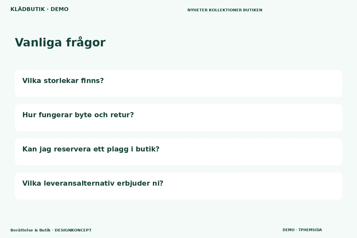 Berättelse & Butik – Vanliga frågor för klädbutik