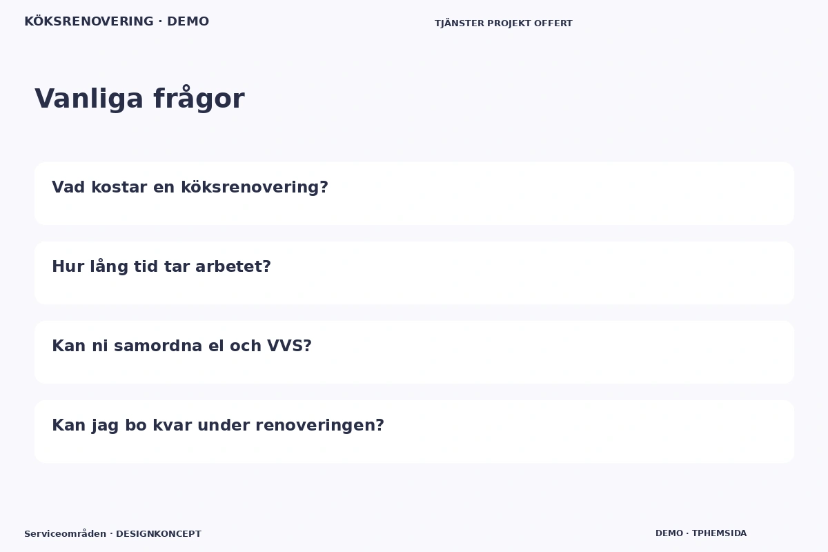 Serviceområden – Vanliga frågor för köksrenovering