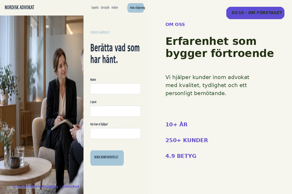 Consultation Booking – Om företaget för advokat