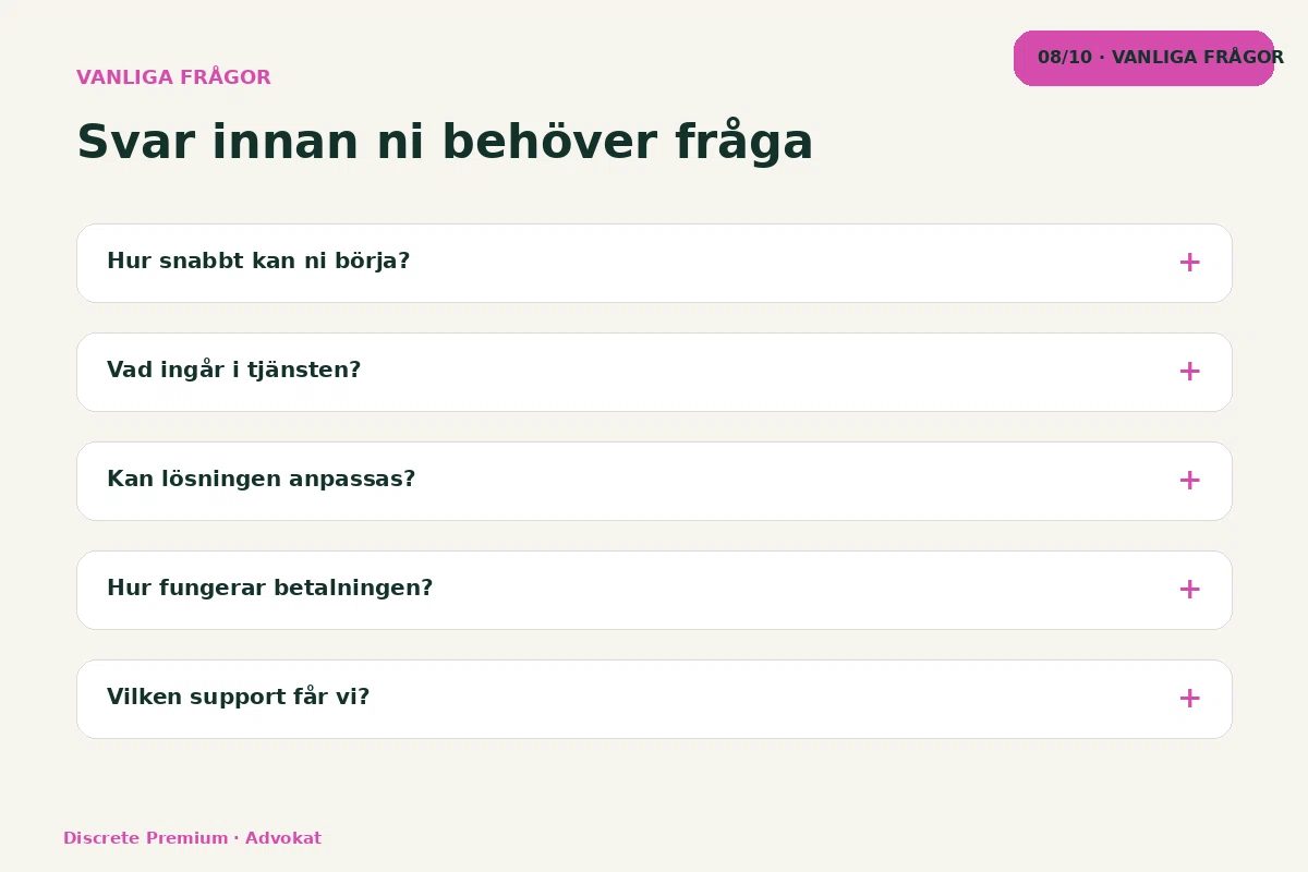 Discrete Premium – Vanliga frågor för advokat