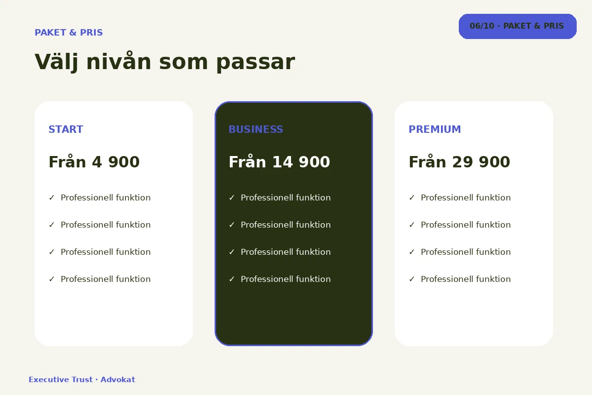 Executive Trust – Paket & pris för advokat