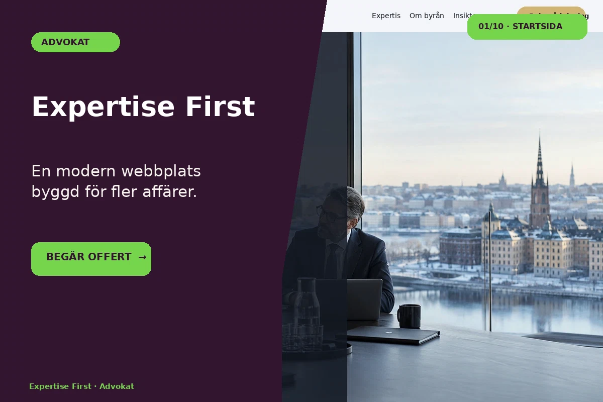 Expertise First – designförslag för advokat