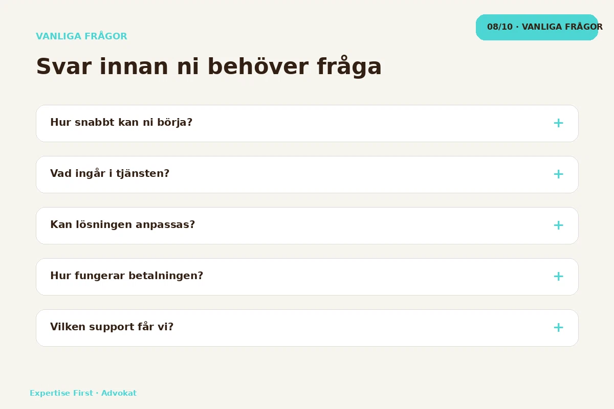Expertise First – Vanliga frågor för advokat