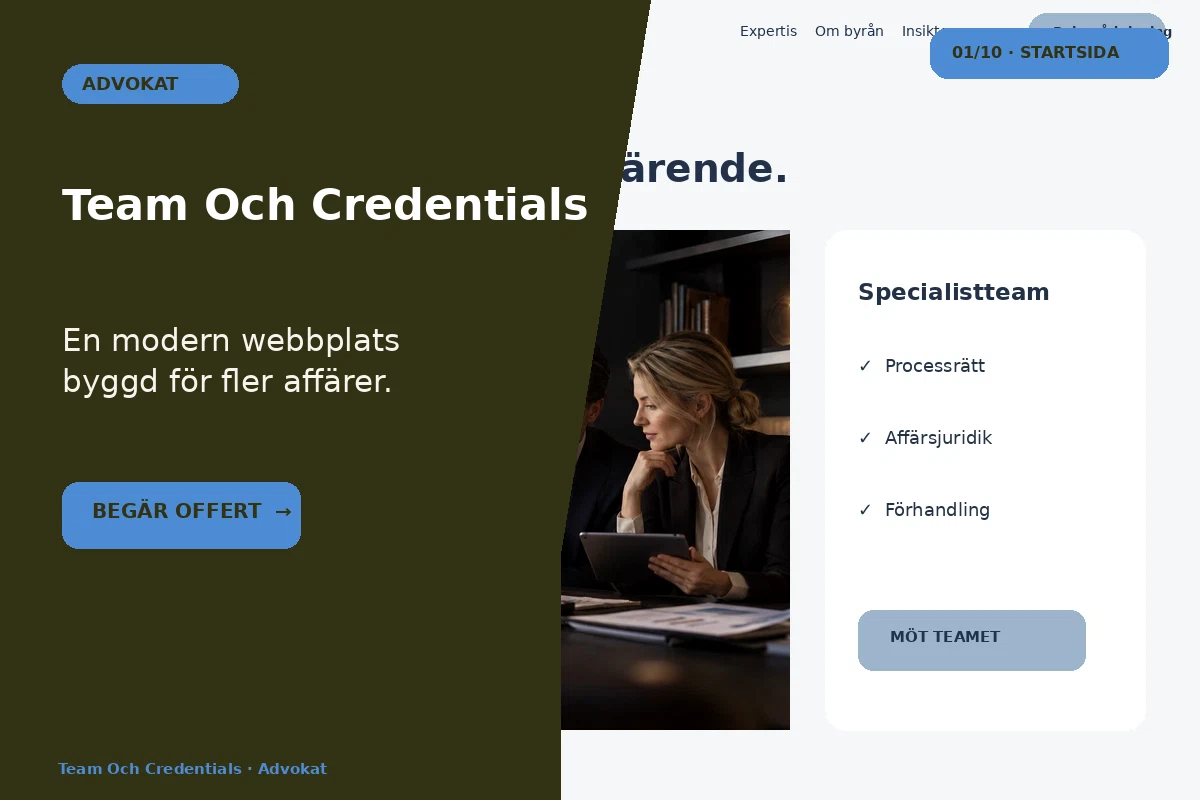 Team & Credentials – designförslag för advokat