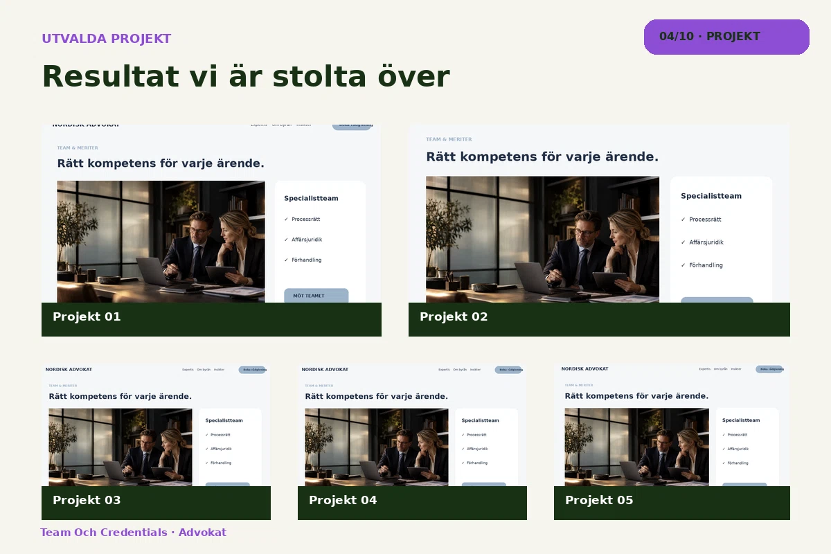 Team & Credentials – Projekt för advokat