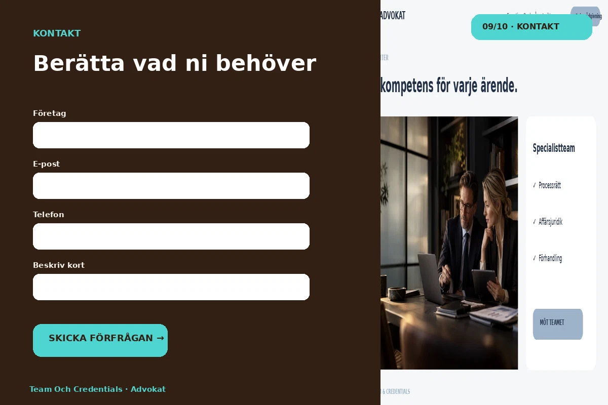 Team & Credentials – Kontakt för advokat