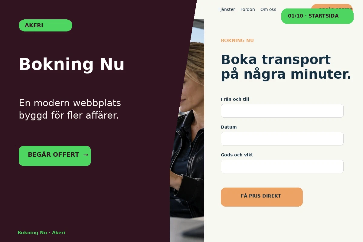 Bokning Nu – designförslag för åkeri