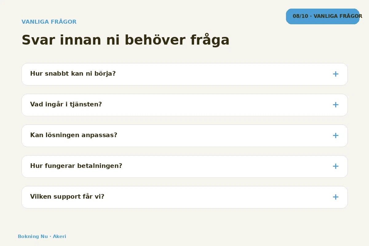 Bokning Nu – Vanliga frågor för akeri