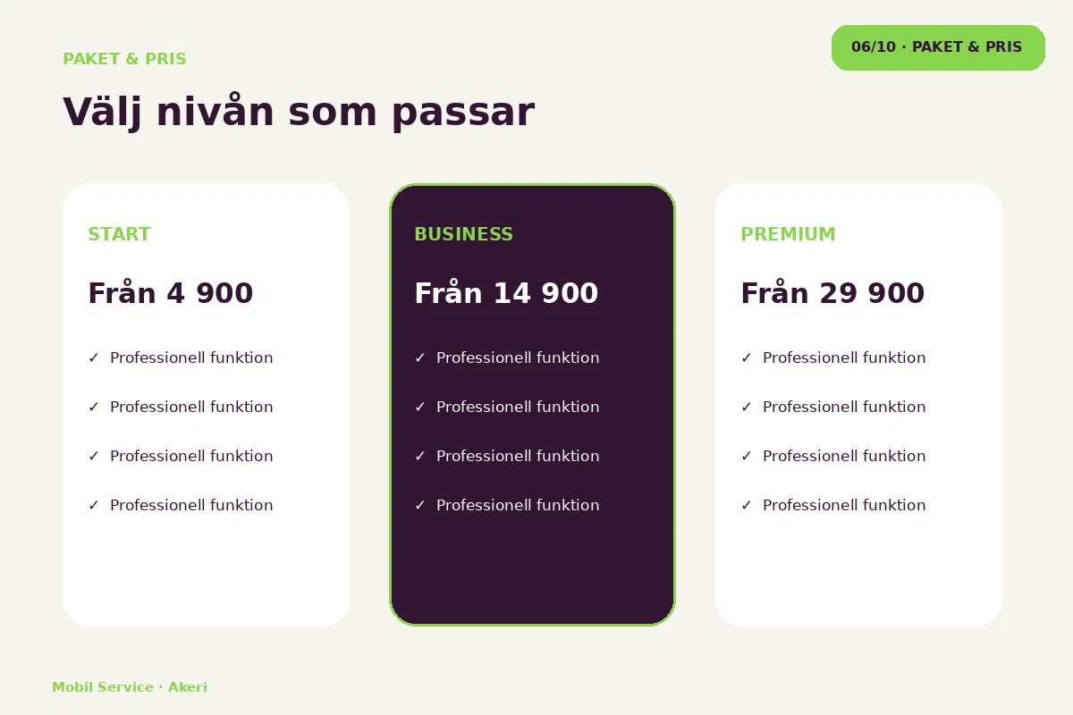 Mobil Service – Paket & pris för akeri