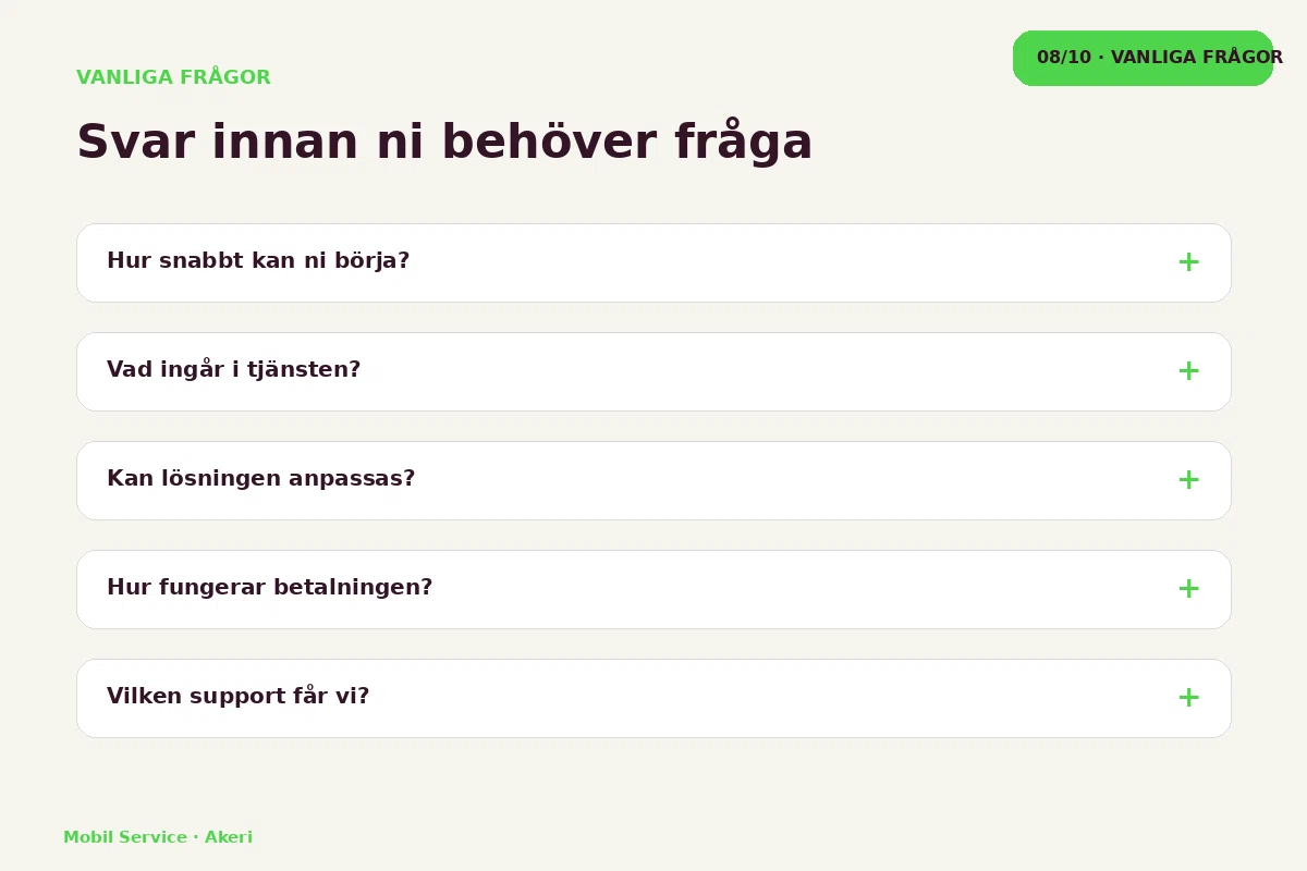 Mobil Service – Vanliga frågor för akeri