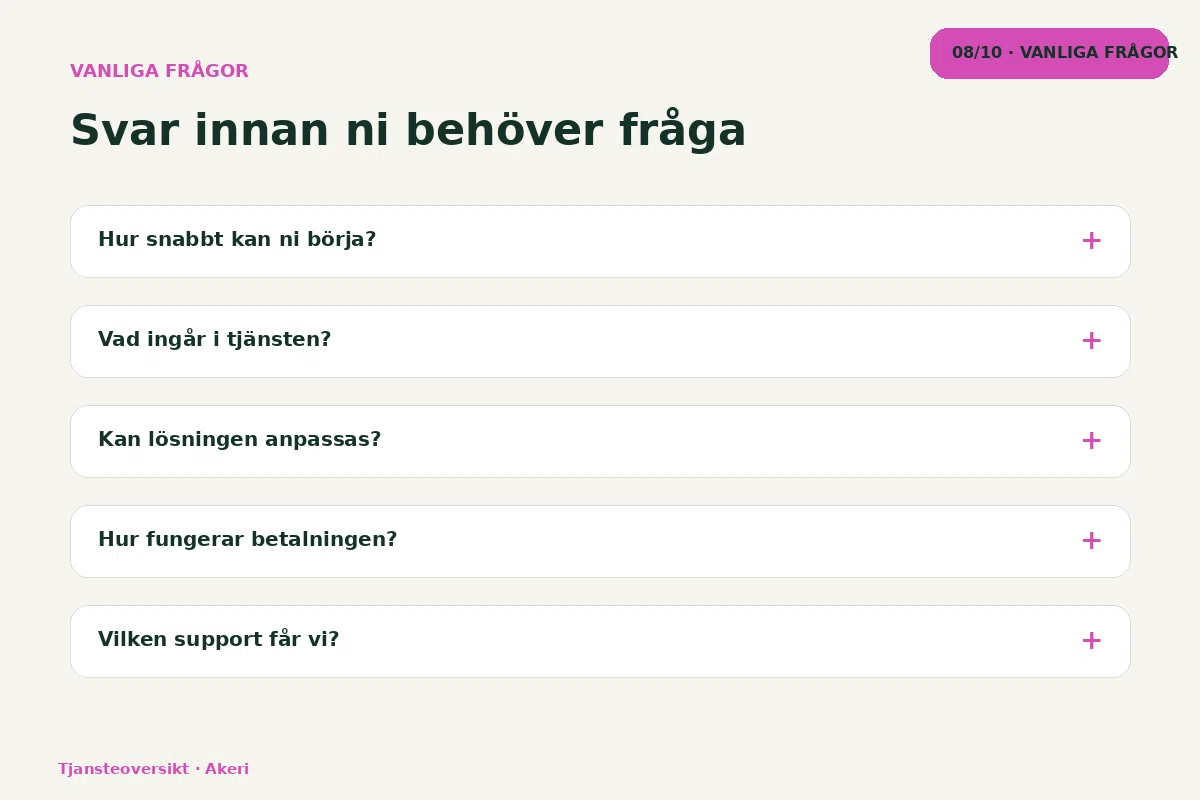 Tjänsteöversikt – Vanliga frågor för akeri