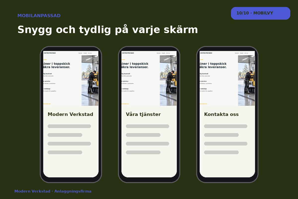 Modern Verkstad – Mobilvy för anlaggningsfirma