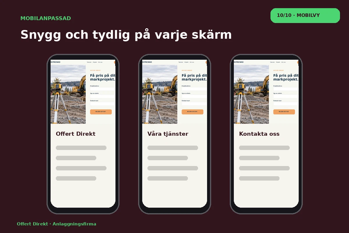 Offert Direkt – Mobilvy för anlaggningsfirma
