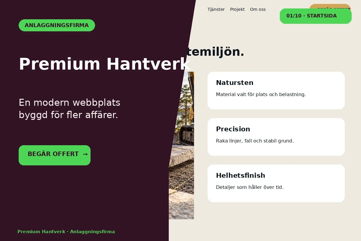 Premium Hantverk – designförslag för anläggningsfirma