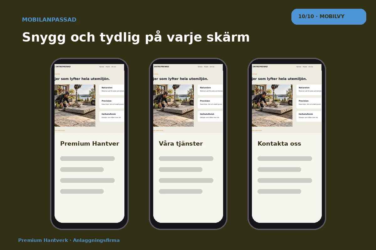 Premium Hantverk – Mobilvy för anlaggningsfirma