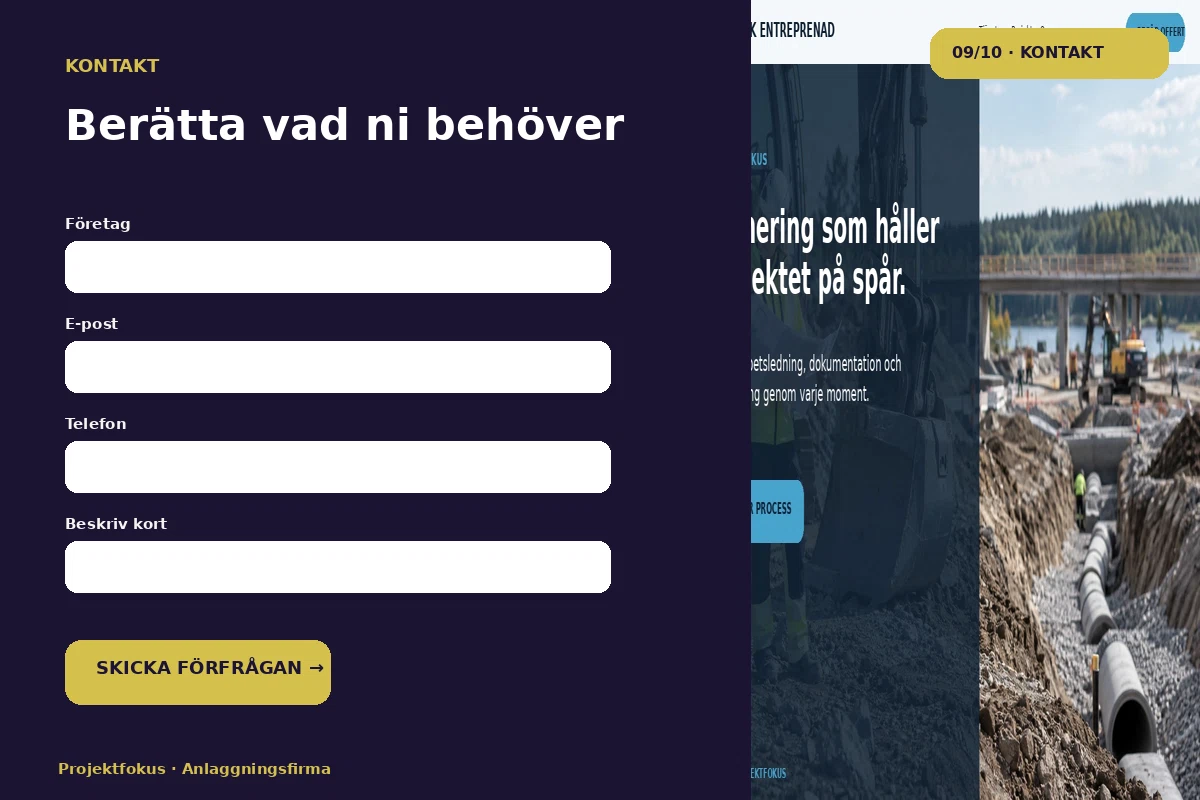 Projektfokus – Kontakt för anlaggningsfirma
