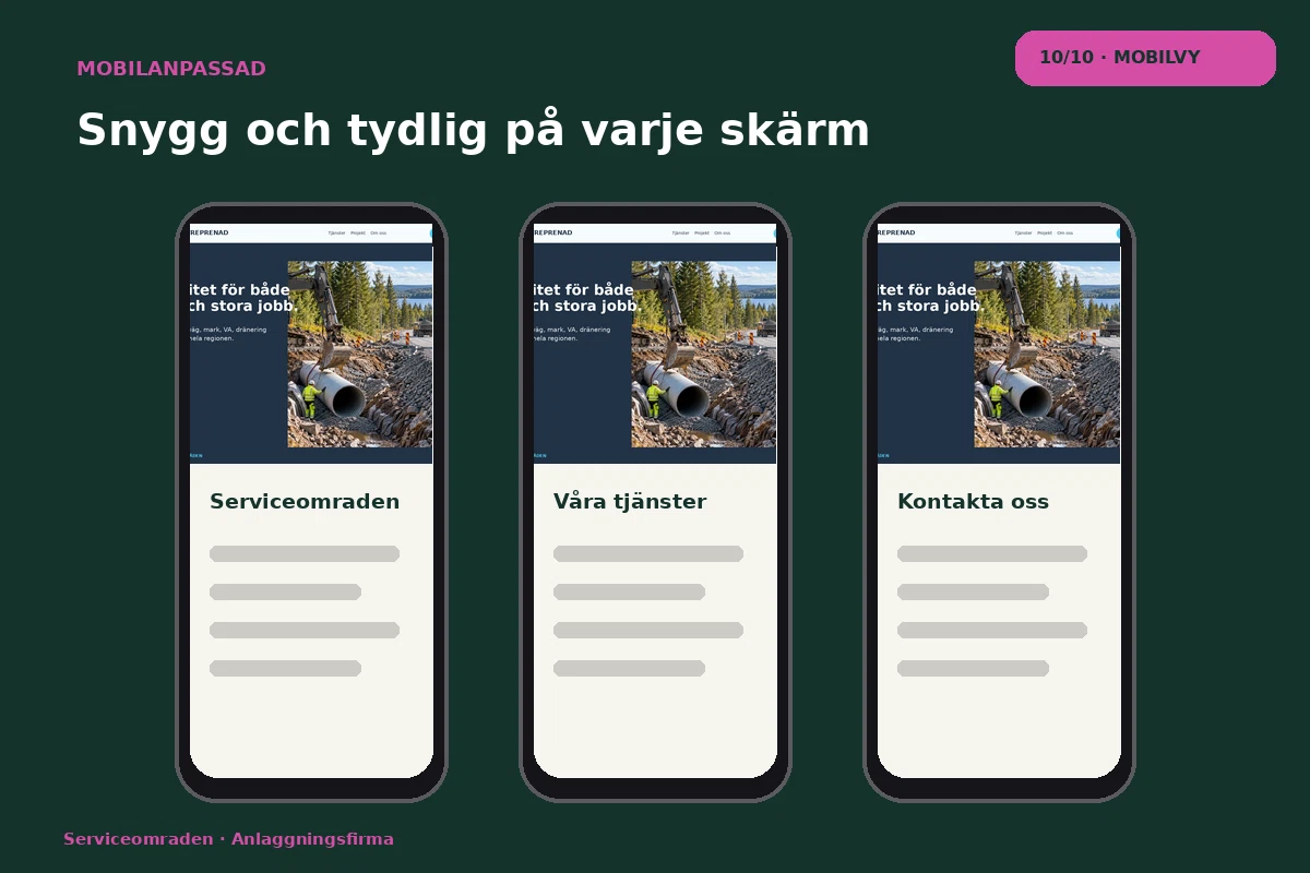 Serviceområden – Mobilvy för anlaggningsfirma