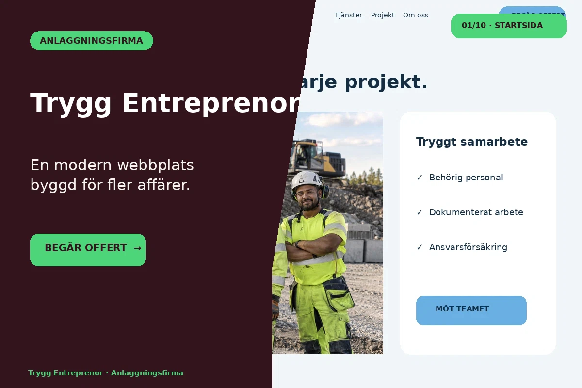 Trygg Entreprenör – designförslag för anläggningsfirma