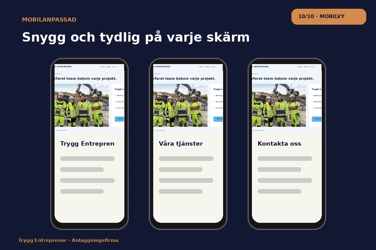 Trygg Entreprenör – Mobilvy för anlaggningsfirma