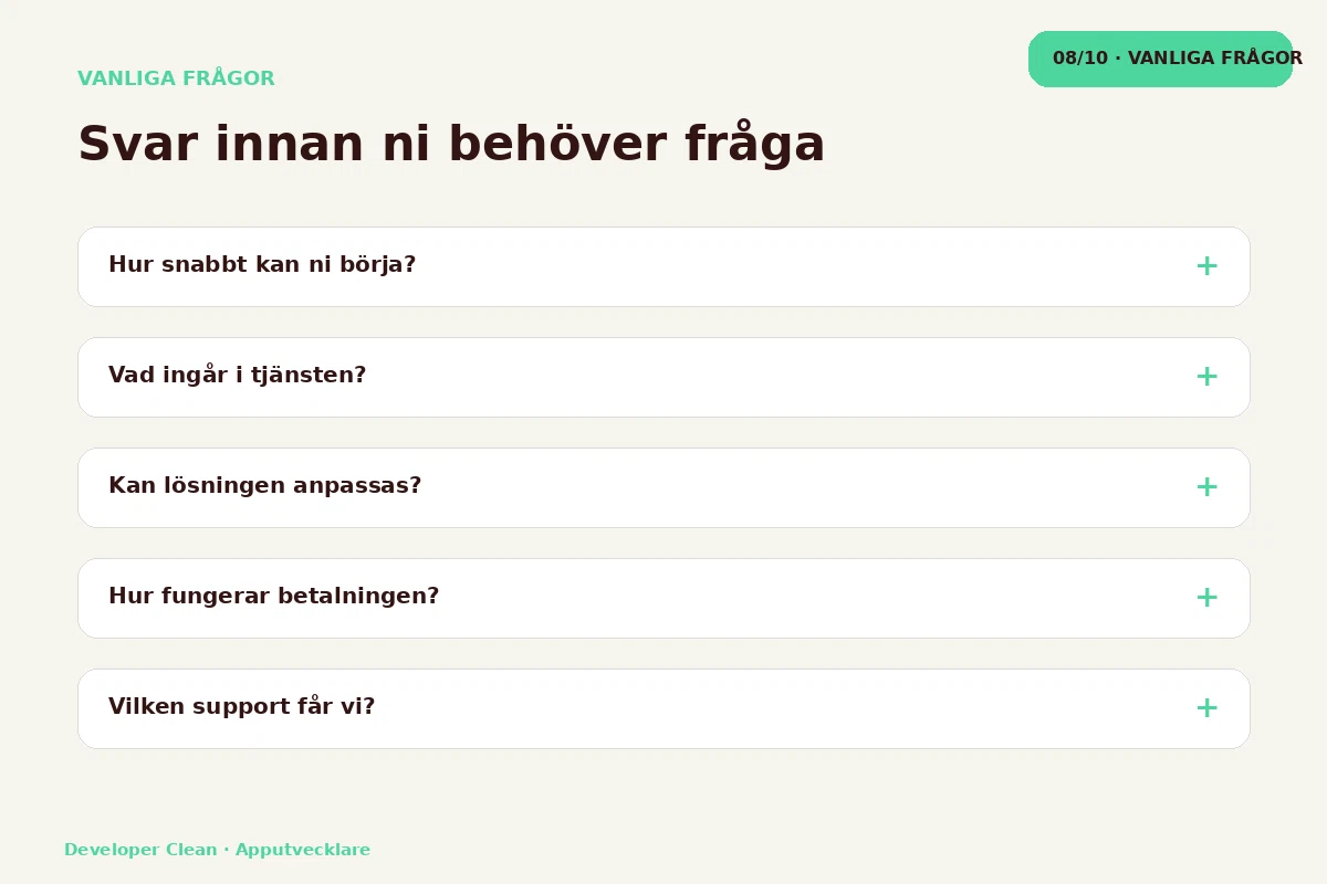 Developer Clean – Vanliga frågor för apputvecklare