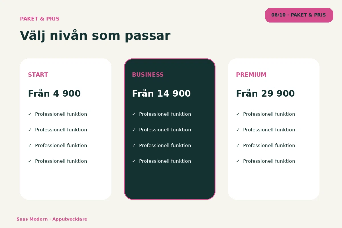 SaaS Modern – Paket & pris för apputvecklare