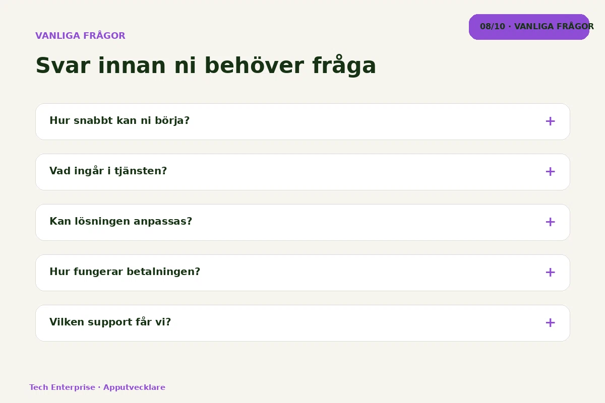 Tech Enterprise – Vanliga frågor för apputvecklare