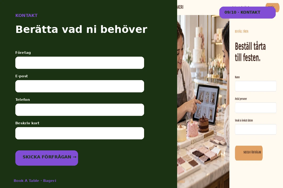 Book a Table – Kontakt för bageri